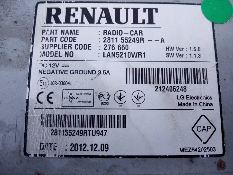 Recambio de sistema audio / radio cd para renault clio iv dynamique referencia OEM IAM 281155249R  E2-A1-30-1