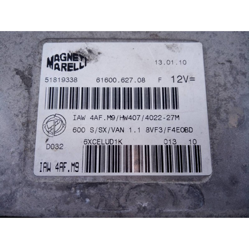 Recambio de centralita motor uce para fiat seicento (187) l.e. michael schumacher wm 2000 referencia OEM IAM 51819338 6160062708