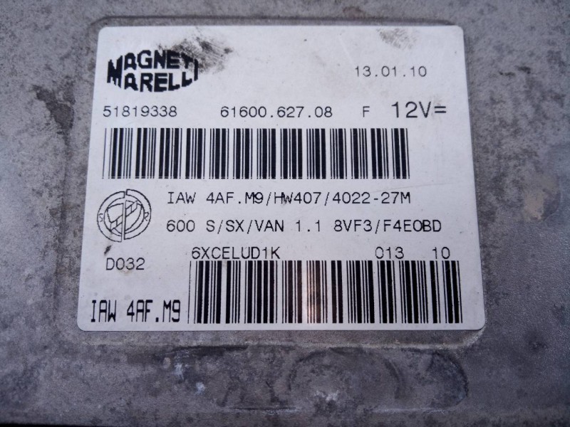 Recambio de centralita motor uce para fiat seicento (187) l.e. michael schumacher wm 2000 referencia OEM IAM 51819338 6160062708