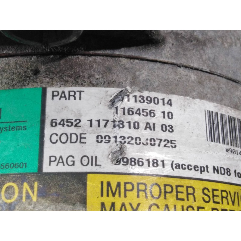 Recambio de compresor aire acondicionado para mini mini (r50,r53) cooper referencia OEM IAM 091320J0725 11645610 P3-A2-24-2