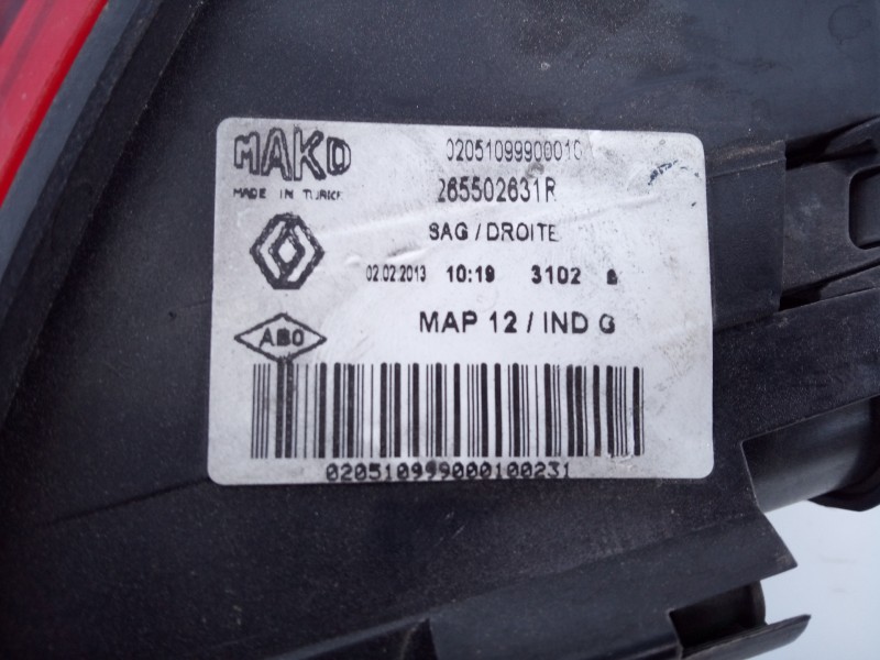 Recambio de piloto trasero derecho para renault clio iv dynamique referencia OEM IAM 26550631R  E1-A1-31-2