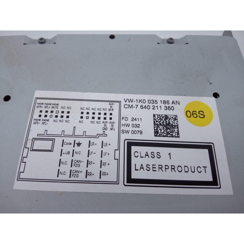 Recambio de sistema audio / radio cd para volkswagen golf vi (5k1) rabbit bluemotion referencia OEM IAM 1K0035186AN VWZ1Z2L30811
