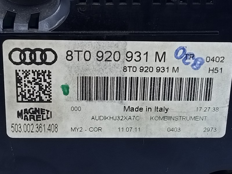 Recambio de cuadro instrumentos para audi a5 sportback (8t) 2.0 tdi (105kw) referencia OEM IAM 8T0920931M  E2-A1-32-2