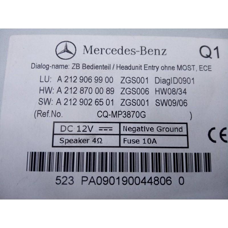 Recambio de sistema audio / radio cd para mercedes-benz clase clk (w207) coupe 250 cdi blueefficiency (207.303) referencia OEM I