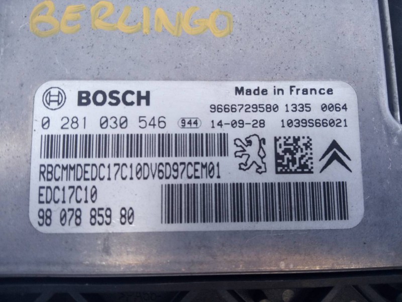 Recambio de centralita motor uce para citroën berlingo hdi90 800 niv.b kasten referencia OEM IAM 9807885980 0281030546 E3-B2-25-