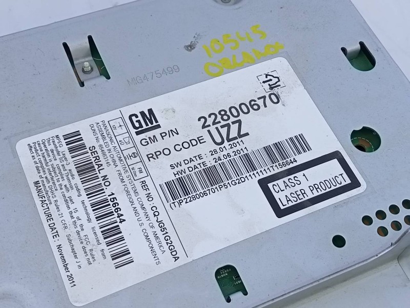 Recambio de sistema audio / radio cd para chevrolet orlando lt+ referencia OEM IAM 22824480G 95020067 E3-A5-9-2