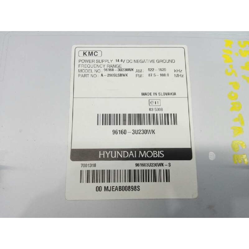 Recambio de sistema audio / radio cd para kia sportage drive 4x2 referencia OEM IAM 961603U230WK  E1-A3-24-3