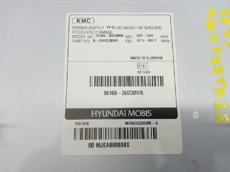 Recambio de sistema audio / radio cd para kia sportage drive 4x2 referencia OEM IAM 961603U230WK  E1-A3-24-3