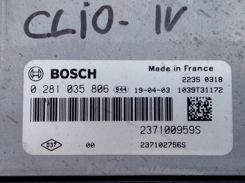 Recambio de centralita motor uce para renault clio iv dynamique referencia OEM IAM 237100959S 0281035806 E2-A1-13-3