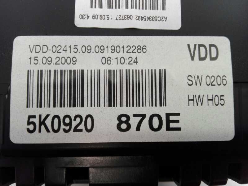 Recambio de cuadro instrumentos para volkswagen golf vi (5k1) rabbit bluemotion referencia OEM IAM 5K0920861X  E2-A1-5-3