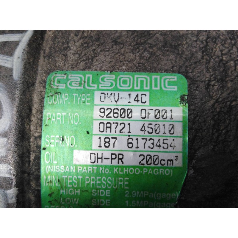 Recambio de compresor aire acondicionado para nissan terrano/terrano.ii (r20) referencia OEM IAM 926000F001 0A72145010 P3-A2-10-