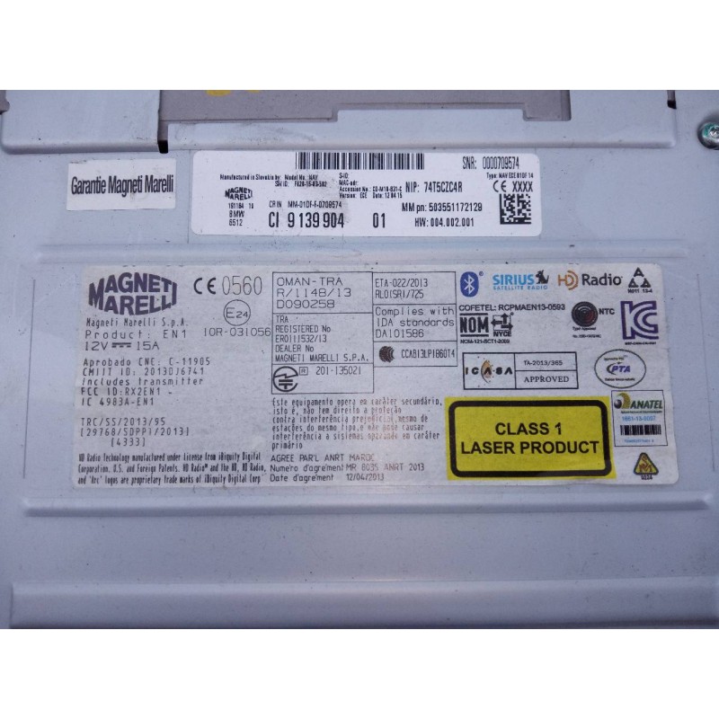 Recambio de sistema navegacion gps para bmw serie 5 touring (f11) 520d referencia OEM IAM 928669903 928900702 E3-A2-40-4