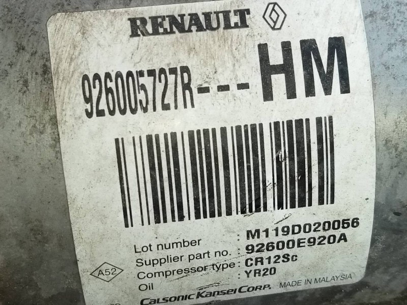 Recambio de compresor aire acondicionado para dacia lodgy stepway referencia OEM IAM 926005727R 92600E920A P3-B2-12-3