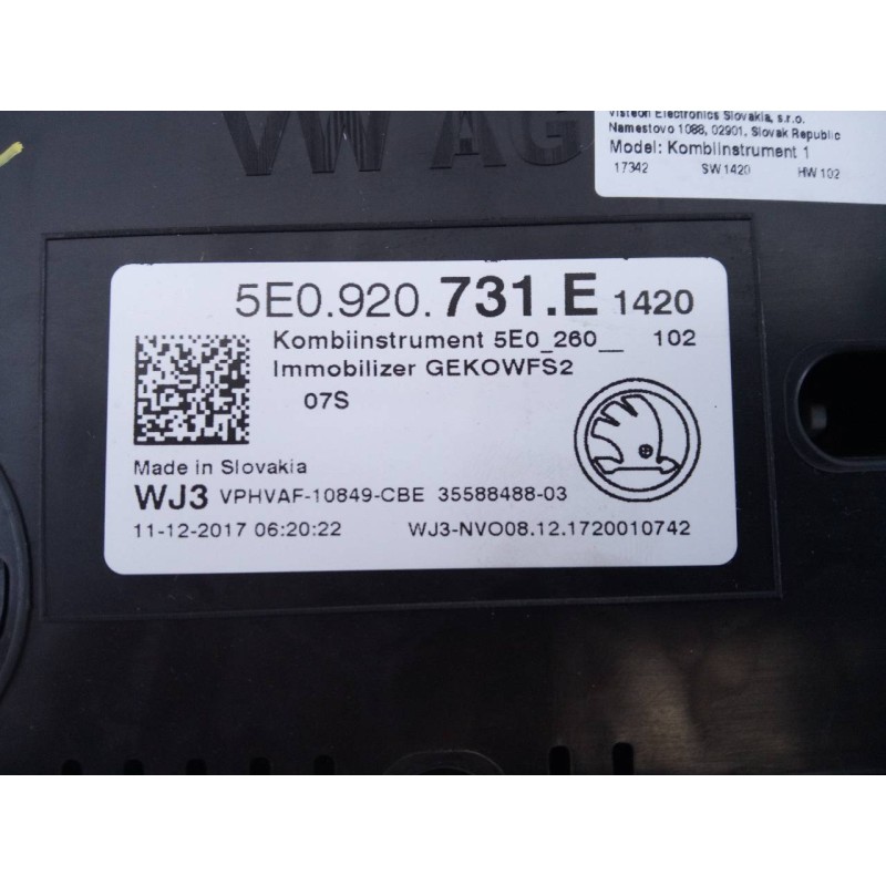 Recambio de cuadro instrumentos para skoda octavia lim. (5e3) ambition referencia OEM IAM 5E0920731E  E2-A1-15-3
