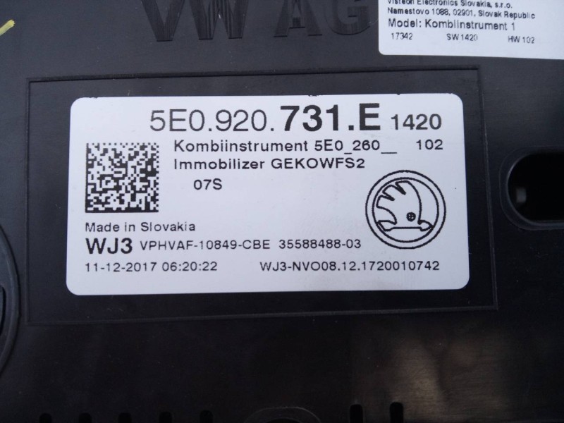 Recambio de cuadro instrumentos para skoda octavia lim. (5e3) ambition referencia OEM IAM 5E0920731E  E2-A1-15-3