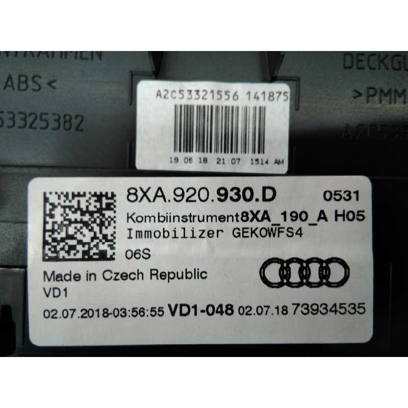 Recambio de cuadro instrumentos para audi a1 sportback (8xf) attraction referencia OEM IAM 8XA920930D A2C53219792 E2-A1-2-5