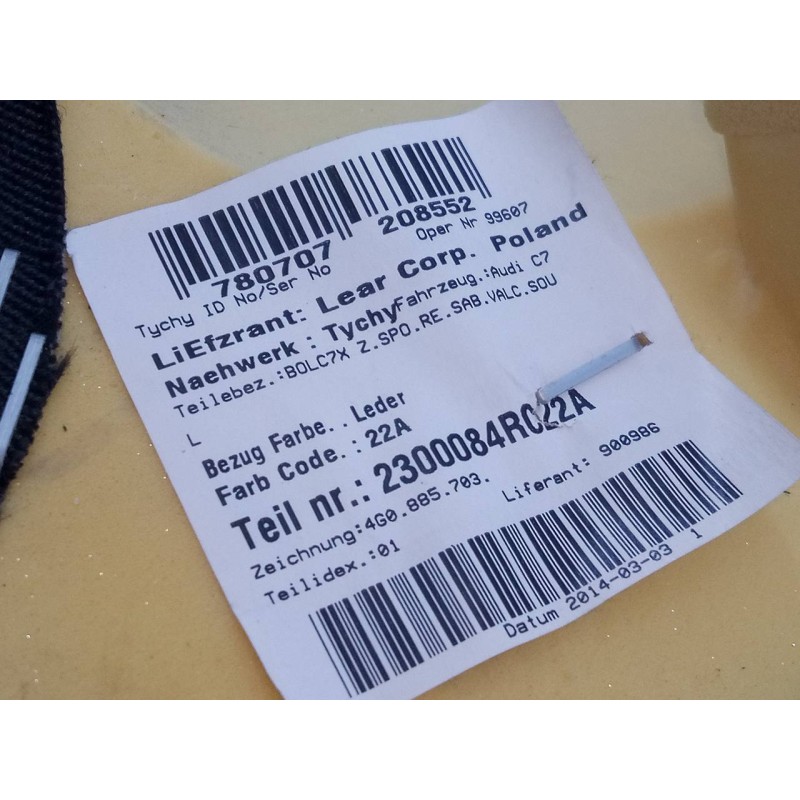 Recambio de airbag lateral izquierdo para audi a6 avant (4g5) 3.0 tdi quattro referencia OEM IAM 4G0885703  E1-B6-37-1