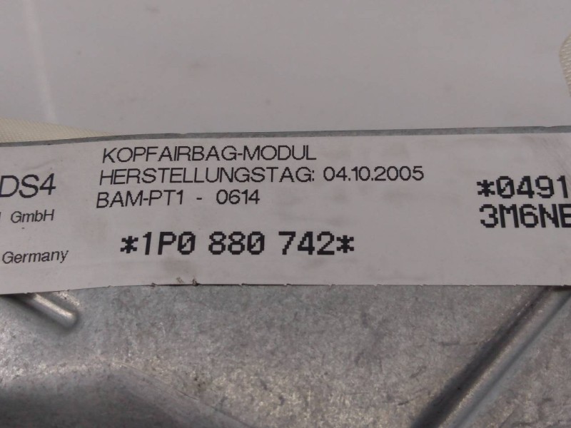 Recambio de airbag cortina delantero derecho para seat leon (1p1) stylance / style referencia OEM IAM 1P0880742 16878922 E1-B6-3