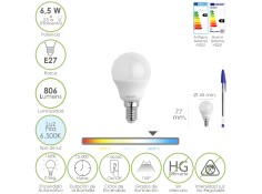 Recambio de bombillas para universal acc.electricos bombilla led esfera rosca e27. 6.5 watt. equivale a 55 watt. 806 referencia 