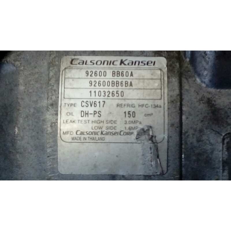 Recambio de compresor aire acondicionado para nissan qashqai (j10) tekna sport referencia OEM IAM 92600BB60A 92600BB6BA P3-B3-8-