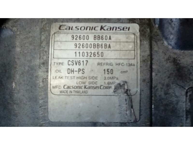 Recambio de compresor aire acondicionado para nissan qashqai (j10) tekna sport referencia OEM IAM 92600BB60A 92600BB6BA P3-B3-8-