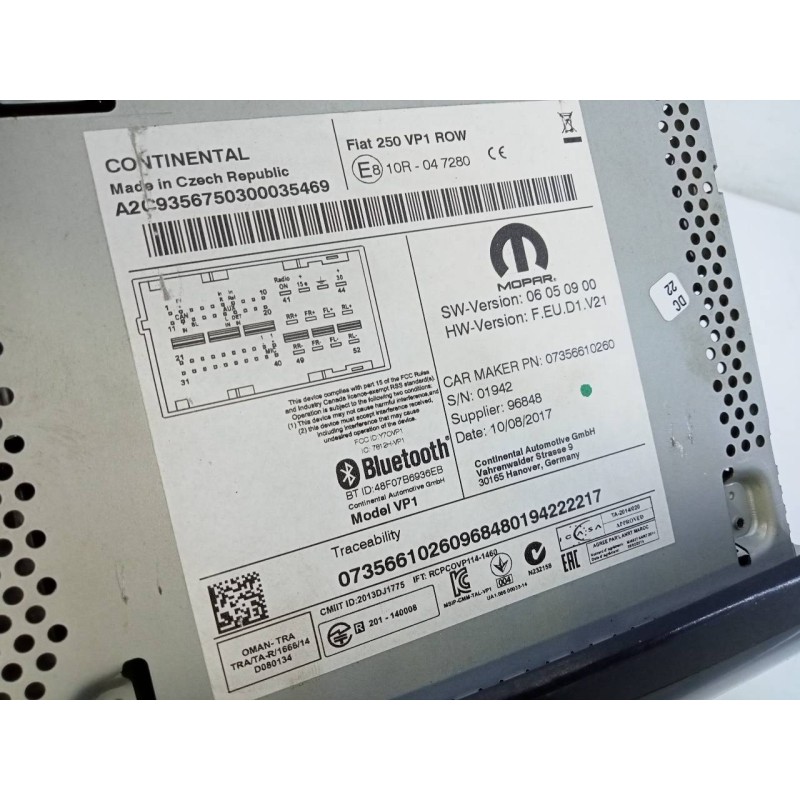 Recambio de sistema audio / radio cd para peugeot boxer furgón gran volumen 440 l4h3 pro bluehdi 160 referencia OEM IAM A2C93567