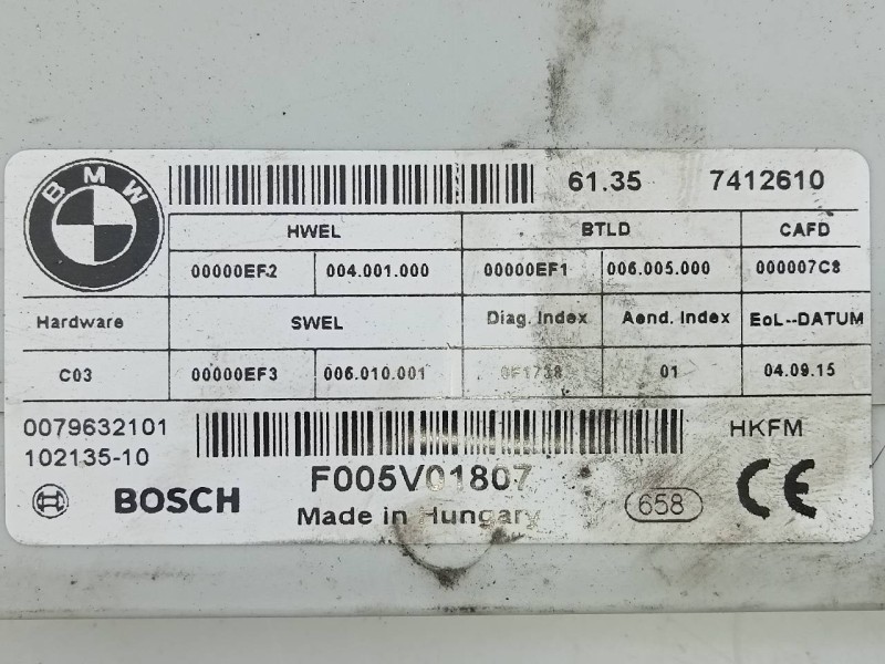 Recambio de modulo electronico para bmw serie 4 gran coupe (f36) 420d referencia OEM IAM 61357412610 F005V01807 E3-A2-25-4