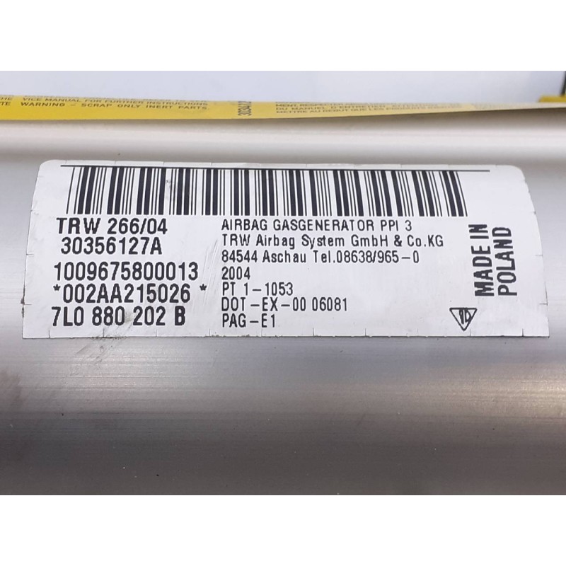Recambio de airbag delantero derecho para porsche cayenne (typ 9pa) s referencia OEM IAM 30356127A 7L0880202B E1-A5-3-2