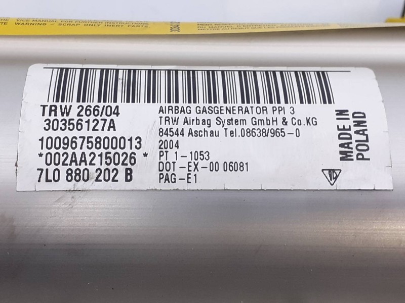Recambio de airbag delantero derecho para porsche cayenne (typ 9pa) s referencia OEM IAM 30356127A 7L0880202B E1-A5-3-2