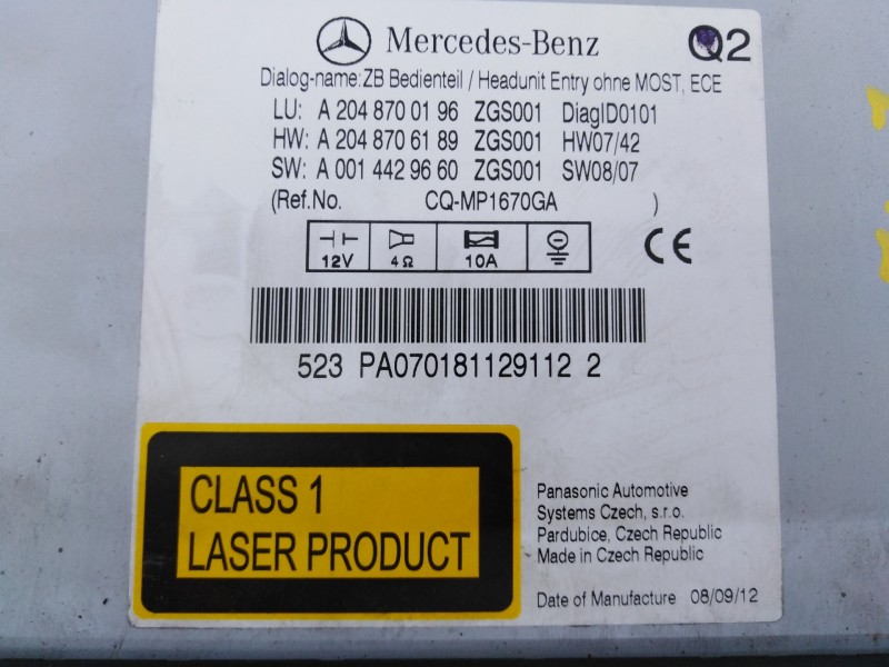 Recambio de sistema audio / radio cd para mercedes-benz clase c (w204) berlina c 220 cdi (204.008) referencia OEM IAM A204906040