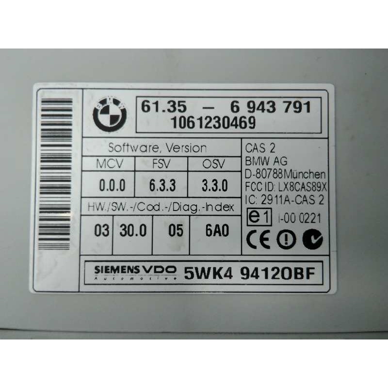 Recambio de centralita luces para bmw serie 1 berlina (e81/e87) 120d referencia OEM IAM 61356943791 5WK494120BF E3-A2-30-1