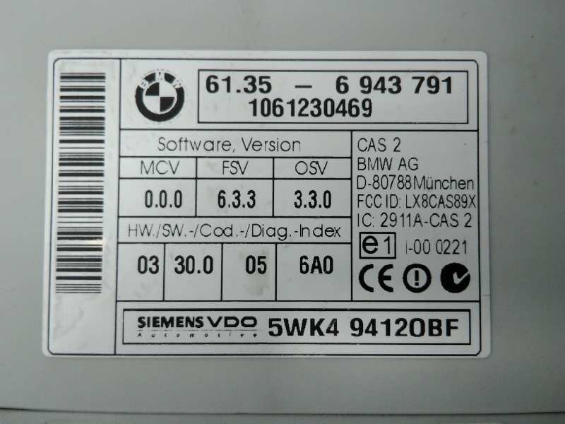 Recambio de centralita luces para bmw serie 1 berlina (e81/e87) 120d referencia OEM IAM 61356943791 5WK494120BF E3-A2-30-1