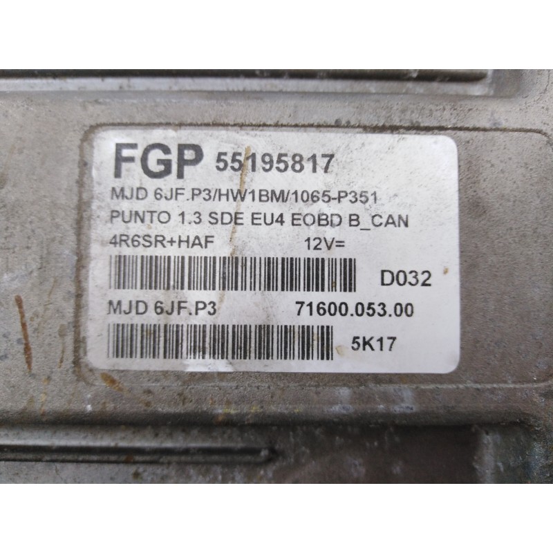 Recambio de centralita motor uce para fiat punto berlina (188) 1.3 16v multijet feel referencia OEM IAM 55195817 7160005300 E3-A