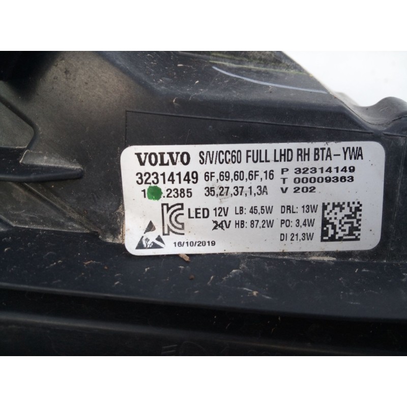 Recambio de faro derecho xenon para volvo volvo s60 t4 referencia OEM IAM 32314149  