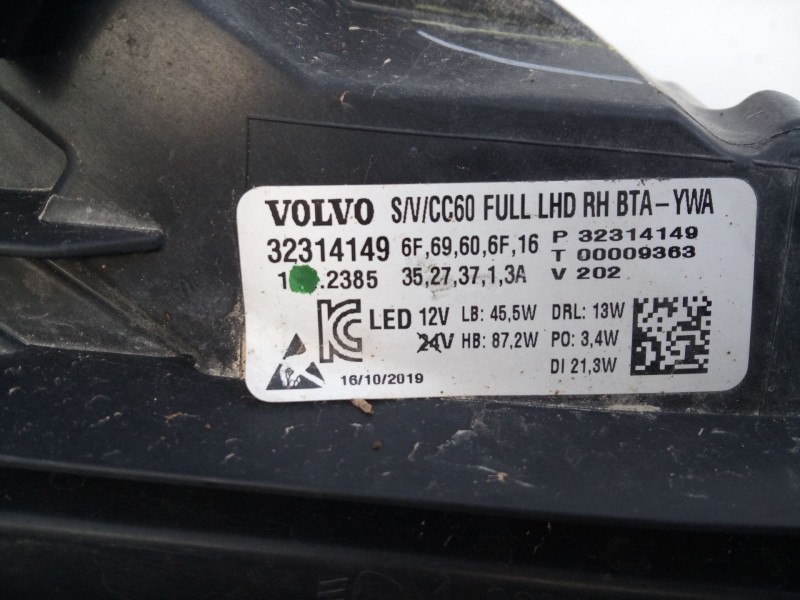 Recambio de faro derecho xenon para volvo volvo s60 t4 referencia OEM IAM 32314149  