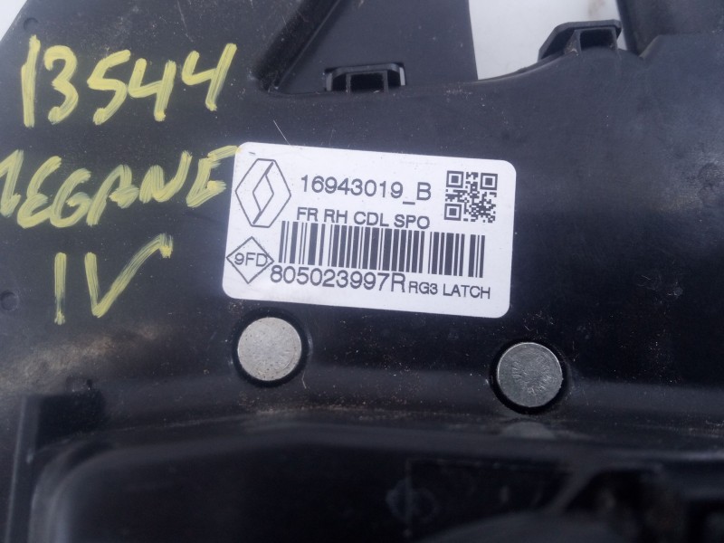 Recambio de cerradura puerta delantera derecha para renault megane iv sedán 1.3 tce 140 (lvnb) referencia OEM IAM 805023997R  