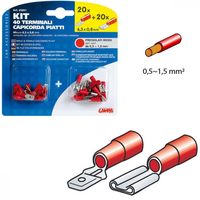 Recambio de accesorios auto para universal accesorios terminales rojos 0,5-1,5 mm2 20 hembra 20 macho referencia OEM IAM LAM4505