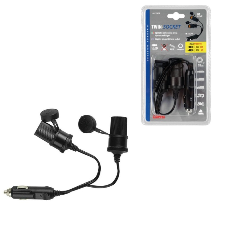 Recambio de accesorios auto para universal tienda enchufe mechero 2 tomas cable 18 cm con tapas 12/24v referencia OEM IAM LAM390