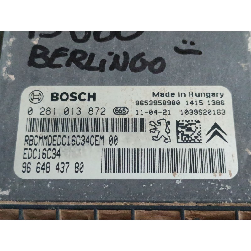 Recambio de centralita motor uce para citroën berlingo multispace (b9) 1.6 hdi 75 16v referencia OEM IAM 9664843780 0281013872 