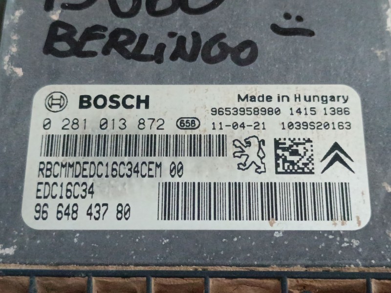 Recambio de centralita motor uce para citroën berlingo multispace (b9) 1.6 hdi 75 16v referencia OEM IAM 9664843780 0281013872 