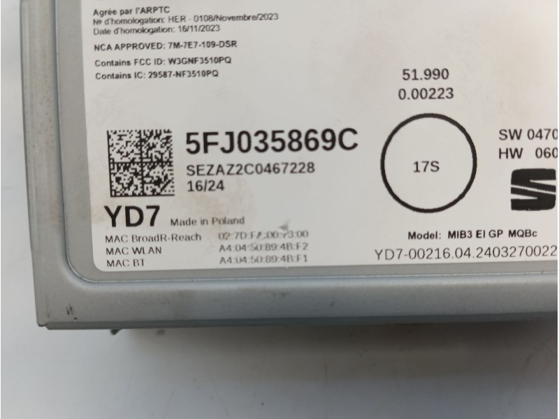 Recambio de sistema navegacion gps para seat ibiza v (kj1, kjg) 1.0 tsi referencia OEM IAM   