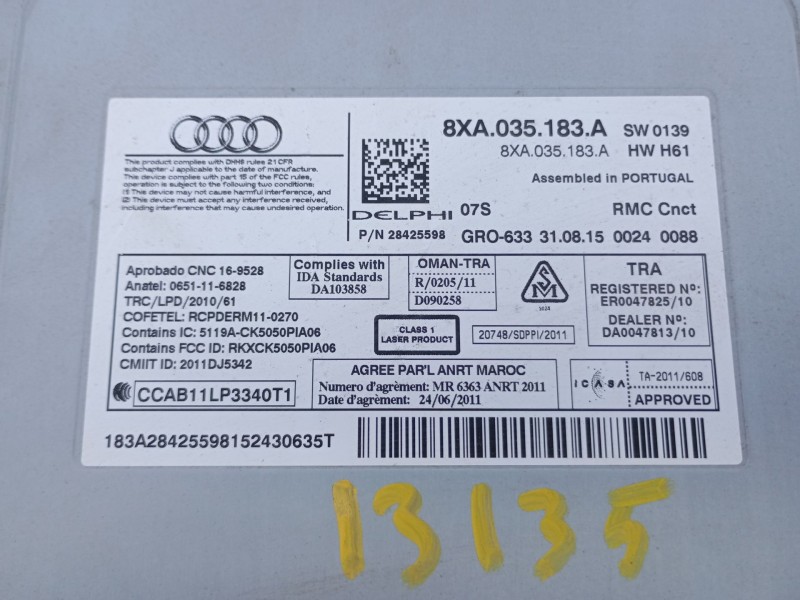 Recambio de sistema navegacion gps para audi a1 sportback (8xa, 8xf) 1.0 tfsi referencia OEM IAM 8X0857273B  E2-A1-39-1