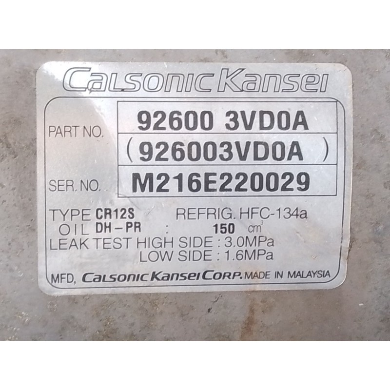 Recambio de compresor aire acondicionado para nissan juke (f15) 1.5 dci referencia OEM IAM   