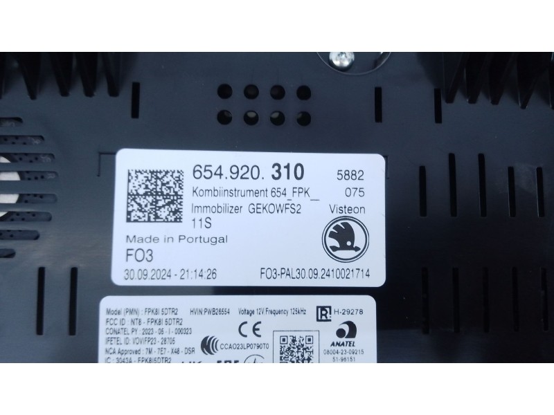Recambio de cuadro instrumentos para skoda fabia iv (pj3) 1.0 tsi referencia OEM IAM 654920310  