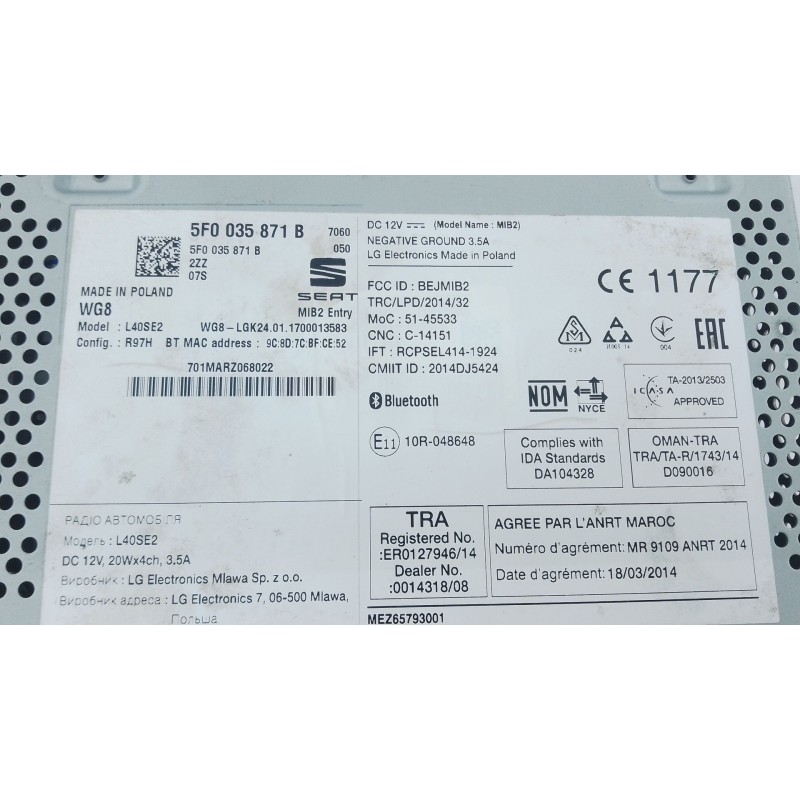 Recambio de sistema audio / radio cd para seat ibiza iv (6j5, 6p1) 1.2 tsi referencia OEM IAM   