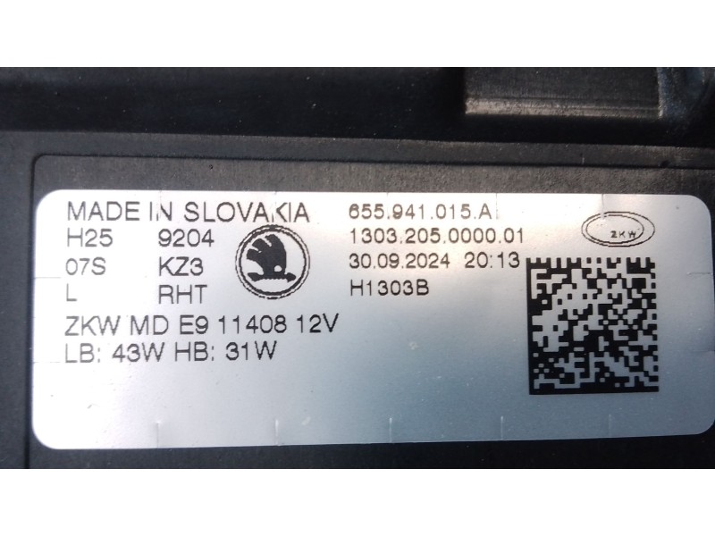 Recambio de faro izquierdo xenon para skoda scala (nw1) 1.5 tsi referencia OEM IAM 855941015A  