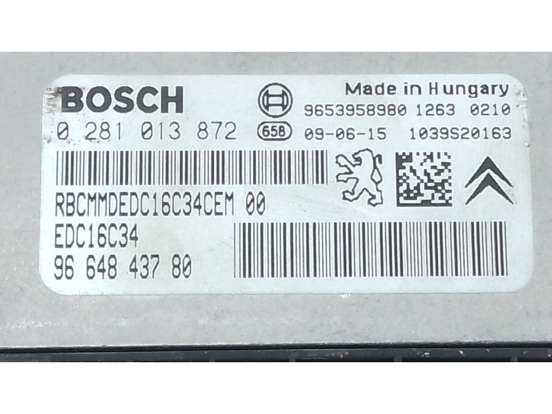 Recambio de centralita motor uce para peugeot 407 (6d_) 1.6 hdi 110 (6d9hzc, 6d9hyc) referencia OEM IAM 0281013872 9664843780 E3