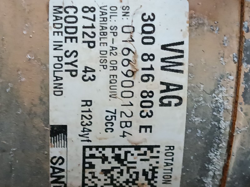 Recambio de compresor aire acondicionado para skoda fabia iv (pj3) 1.0 tsi referencia OEM IAM 3Q0816803E  