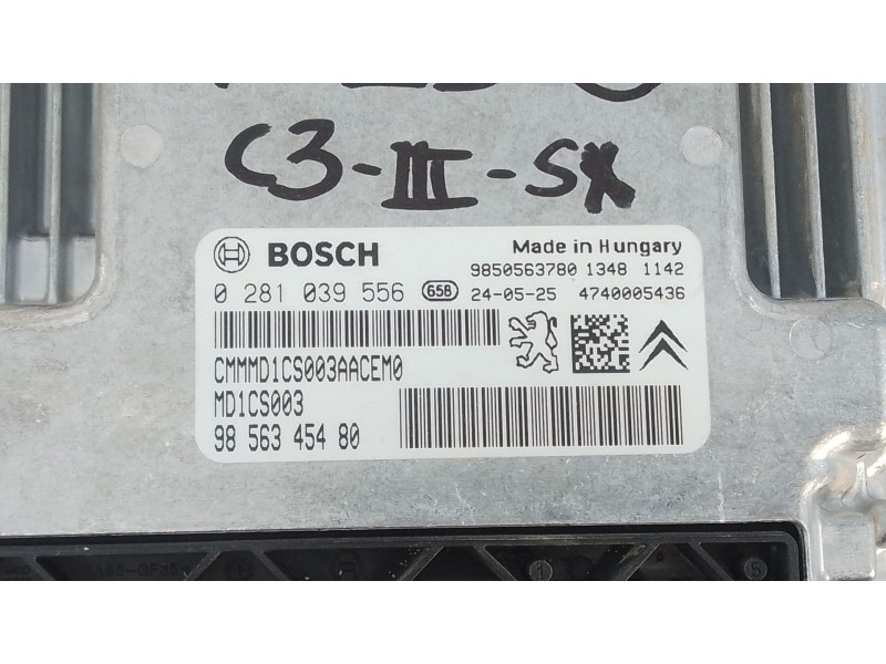Recambio de centralita motor uce para citroën c3 iii (sx) 1.5 bluehdi 100 (sxyhyp, sxyhtu) referencia OEM IAM 9856345480 0281038