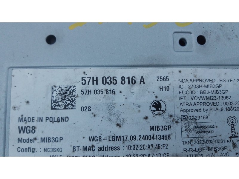 Recambio de sistema navegacion gps para skoda octavia iv nx3 vrs 2.0 tsi referencia OEM IAM   